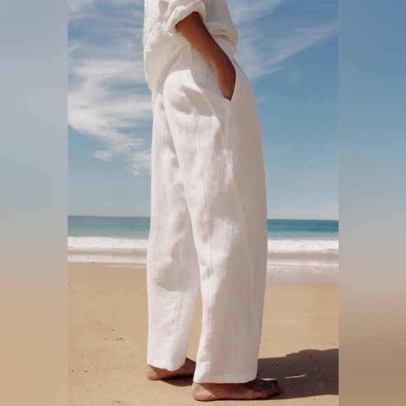 ZARA 100% LINEN PANTS WITH DARTS ZW COLLECTION - Picture 3 of 11